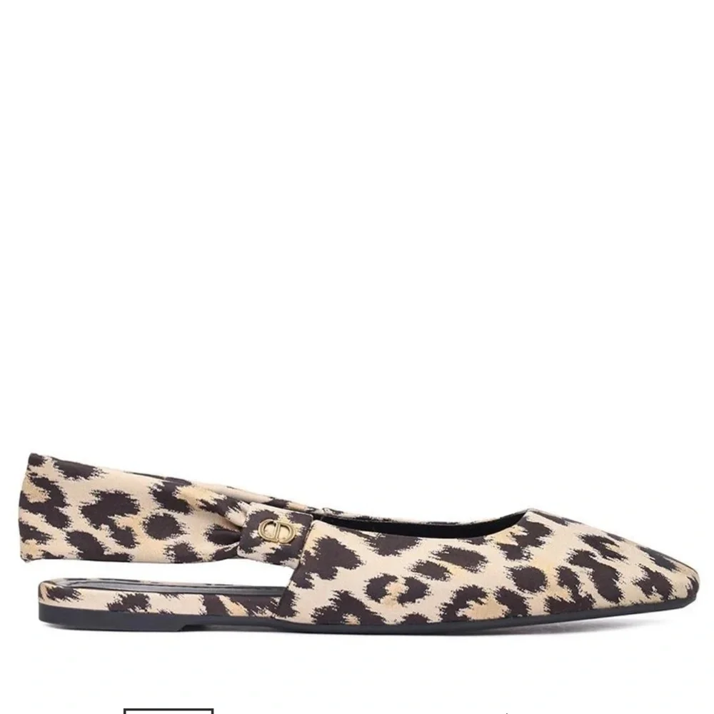 Dior Leopard Print Fabric Mizza Flats - Picture 2 of 5